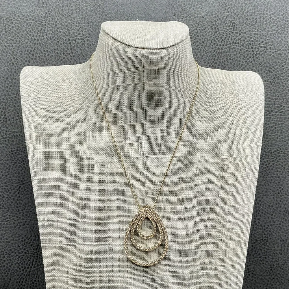 Necklace‎ Gold Tone Teardrop Rhinestone Pendant Womens Statement Fashion Jewelry